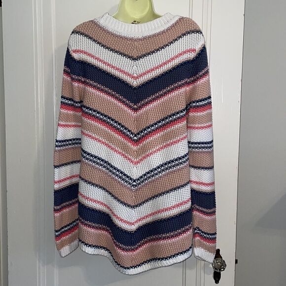 Caslon loose knit tan, pink & blue striped tunic sweater - Picture 6 of 8
